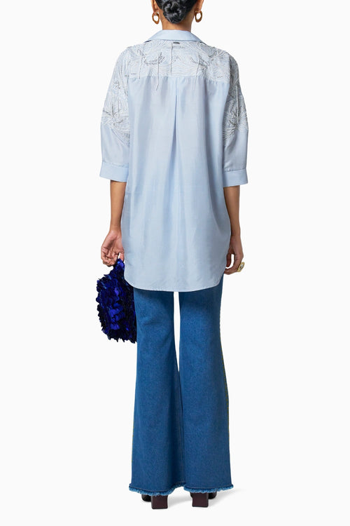 Ro White Shirt With Clutch Blue Pants