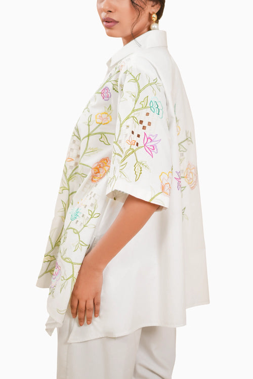 Wildflower Embroidered Cut Work Shirt