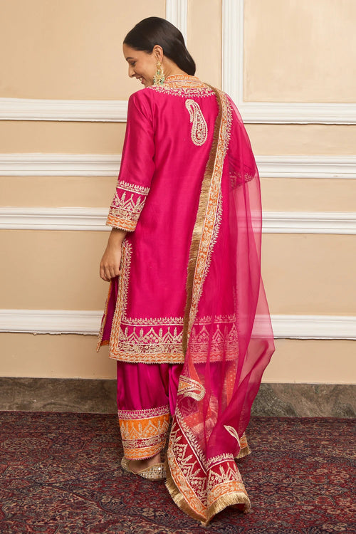Afsaana Hotpink Straight Kurta with Salwar and Dupatta