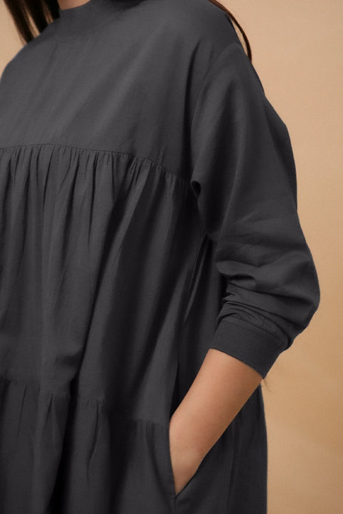 Ash Gray Mul Rib Vena Co-ord Set