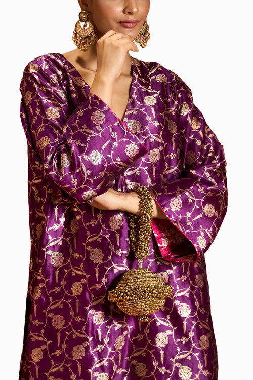 Purple Pink Banarasi Begum Tunic Set