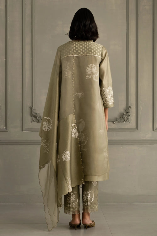 Sage Green Double Layer Print Tunic Set