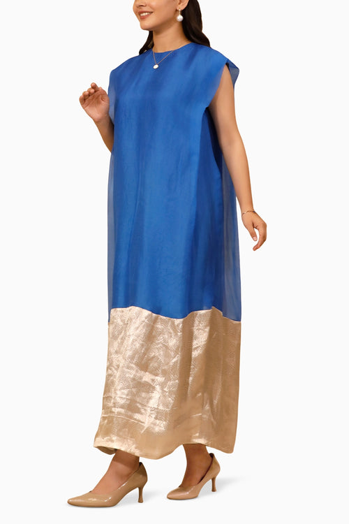 Chamak Blue Cuffed Shoulder Dress