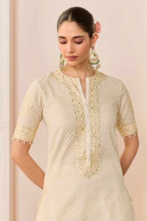 Anaisha Daisy Ivory Short Kurta with Farshi Salwar and Dupatta