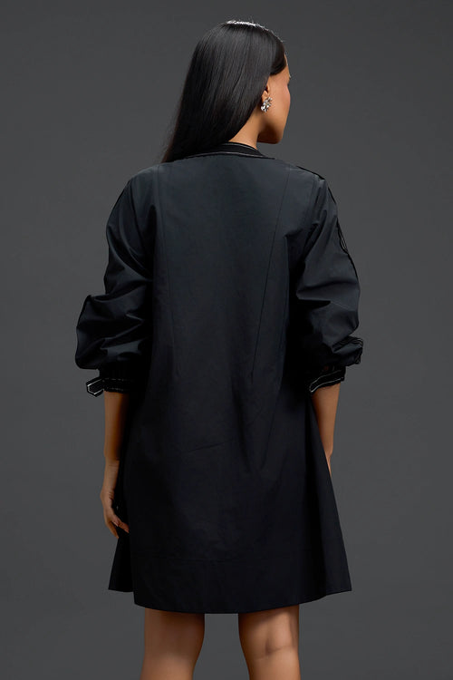 Black Floral Patch Pocket Dress