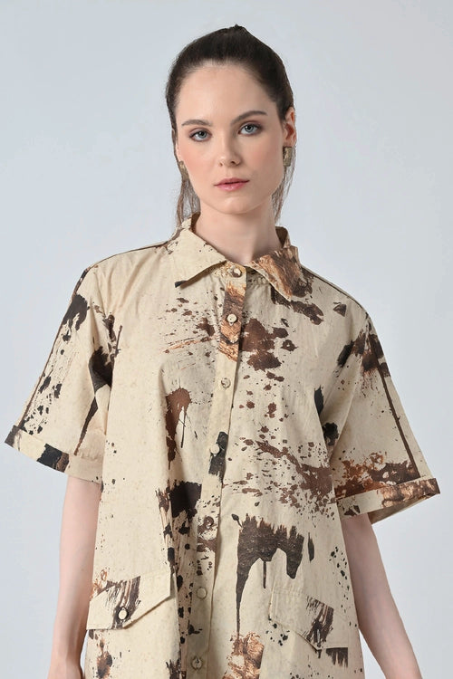 Earthscape Biege Printed Shirt Dress