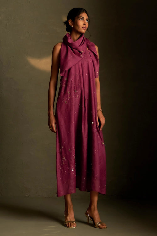 Twilight Magenta Chaand Sitara Dress with Scarf