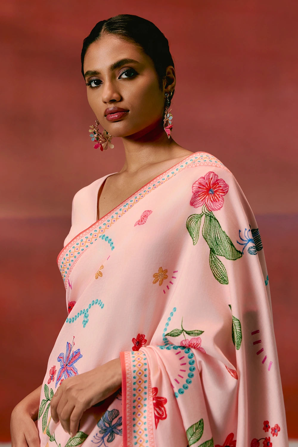 Dusty Pink Floral Saree