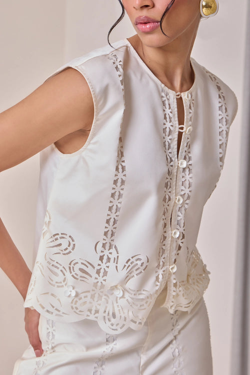 Pearl Cut-Work Jacket With Pants