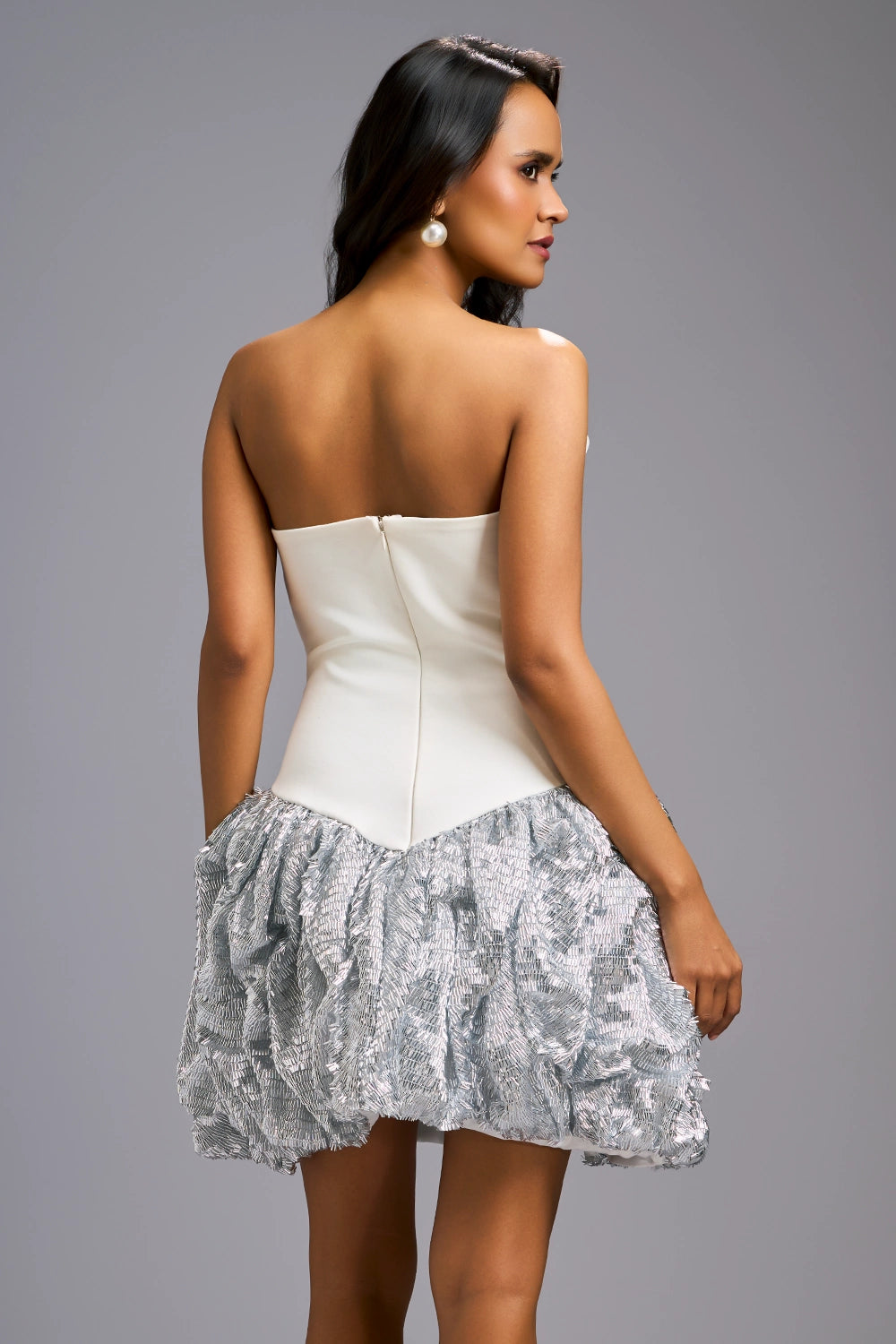 White Radiance Strapless Shimmer Mini