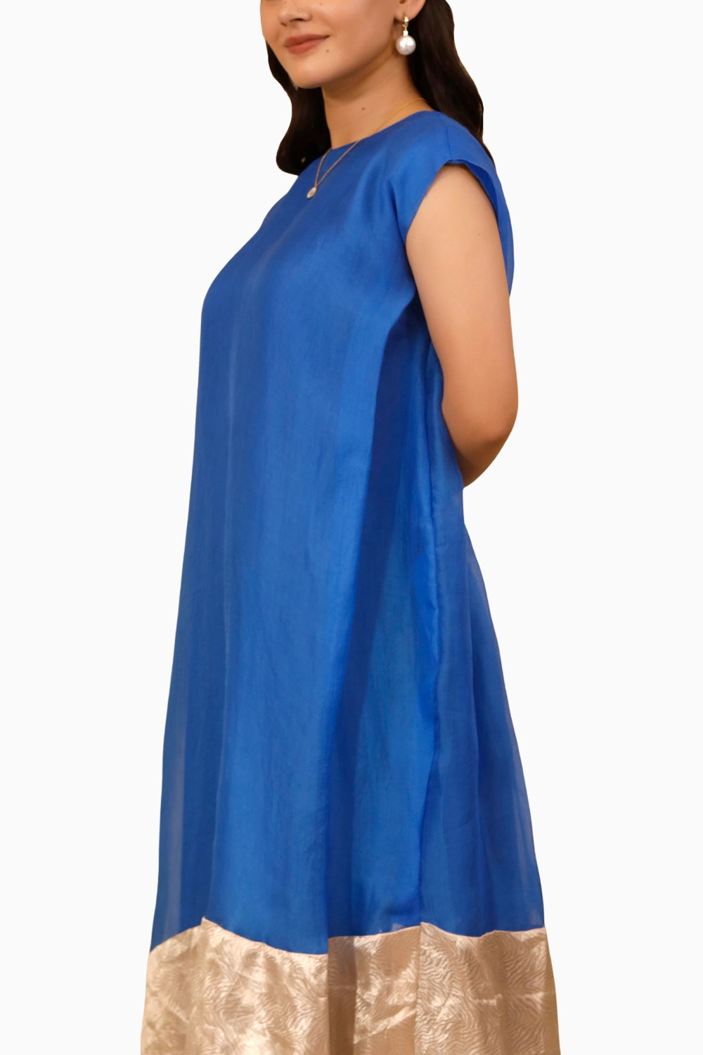 Chamak Blue Cuffed Shoulder Dress