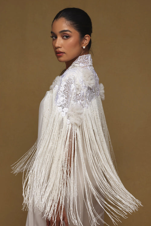 Floral Fringe Capelet with Shift Dress
