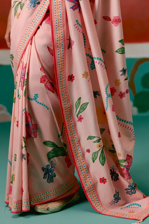 Dusty Pink Floral Saree