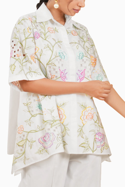 Wildflower Embroidered Cut Work Shirt