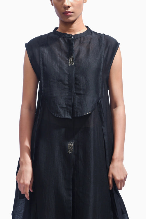 Noir Black Yoke Chanderi Co-ord Set