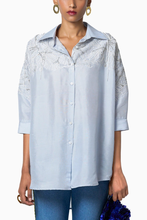 Ro White Shirt With Clutch Blue Pants