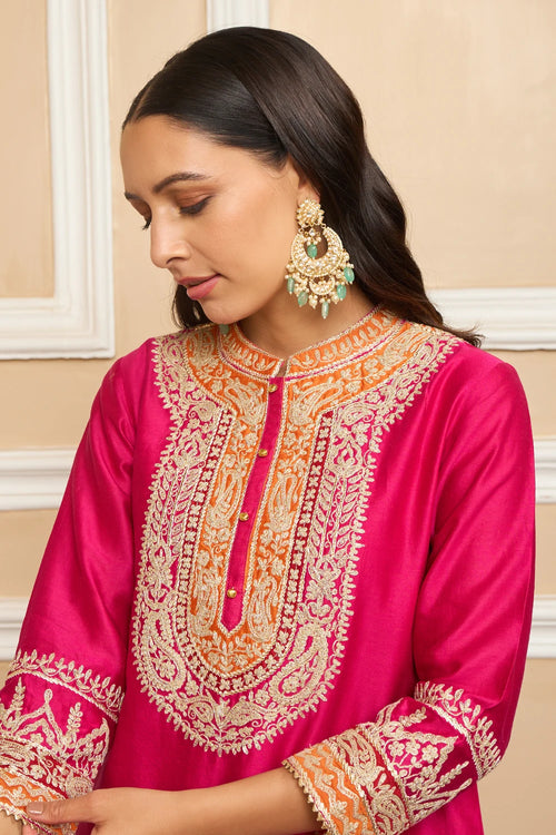 Afsaana Hotpink Straight Kurta with Salwar and Dupatta