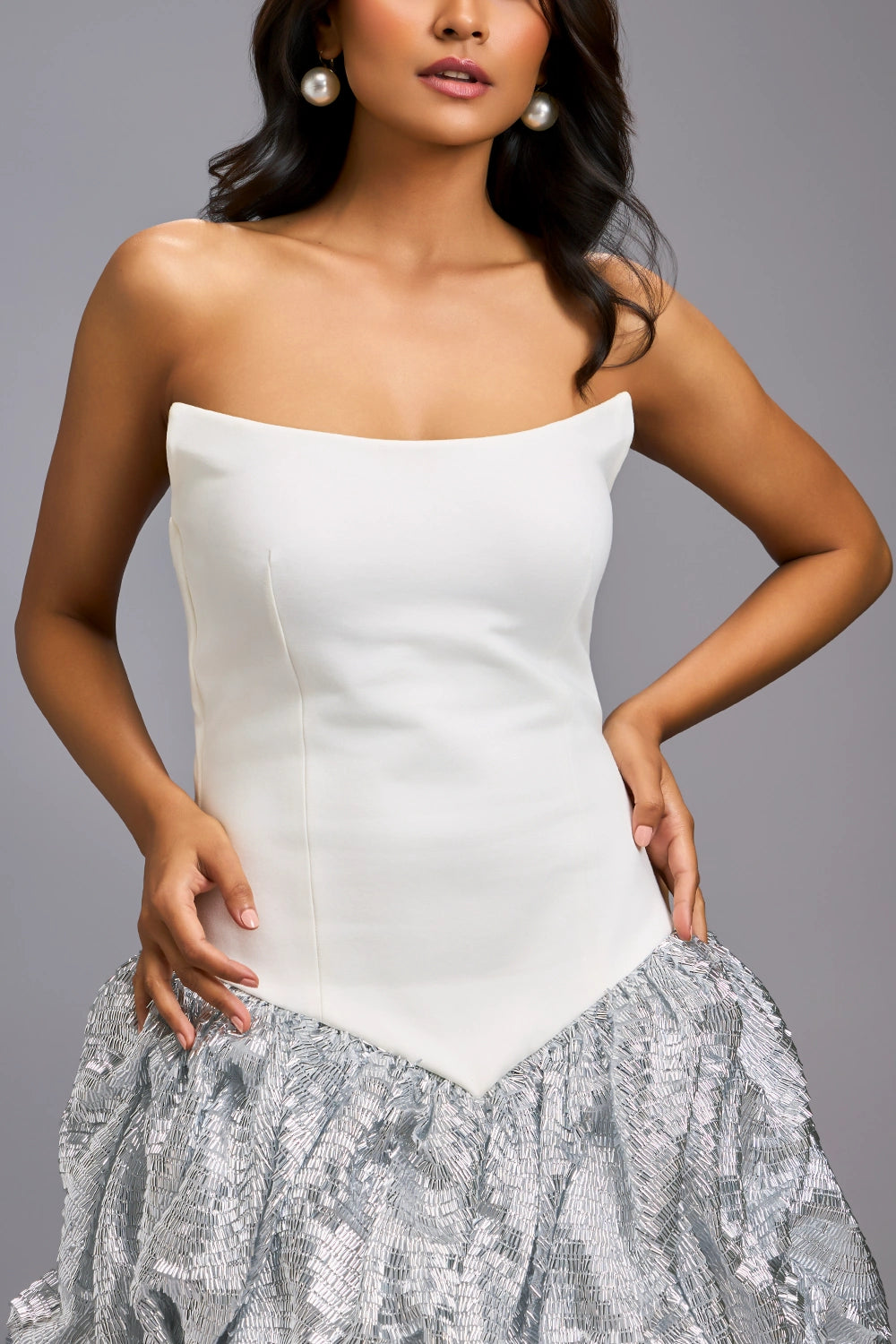 White Radiance Strapless Shimmer Mini