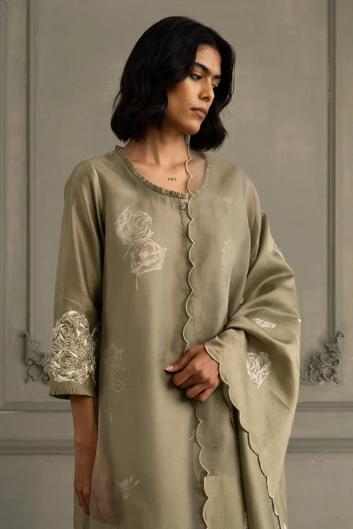 Sage Green Double Layer Print Tunic Set