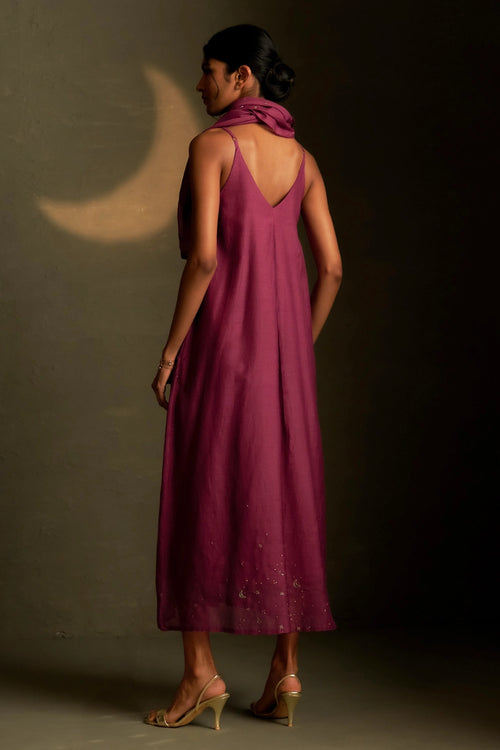 Twilight Magenta Chaand Sitara Dress with Scarf