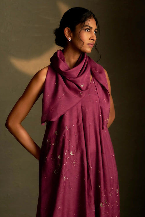 Twilight Magenta Chaand Sitara Dress with Scarf
