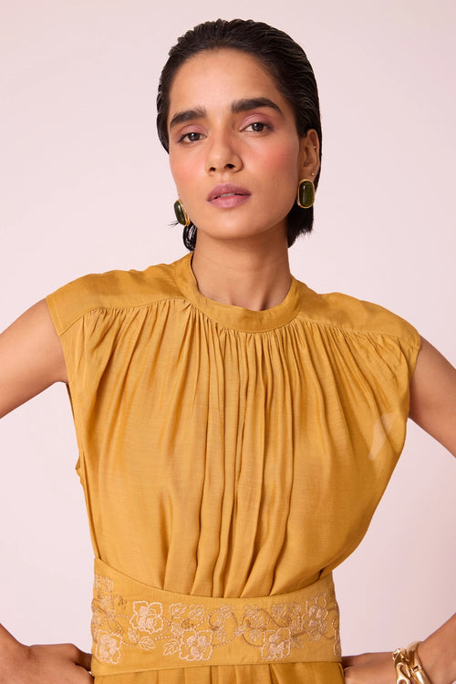 Barika Yellow Midi Dress