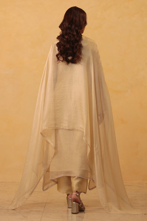 Vaayu Beige Applique Yoke Kurta Set
