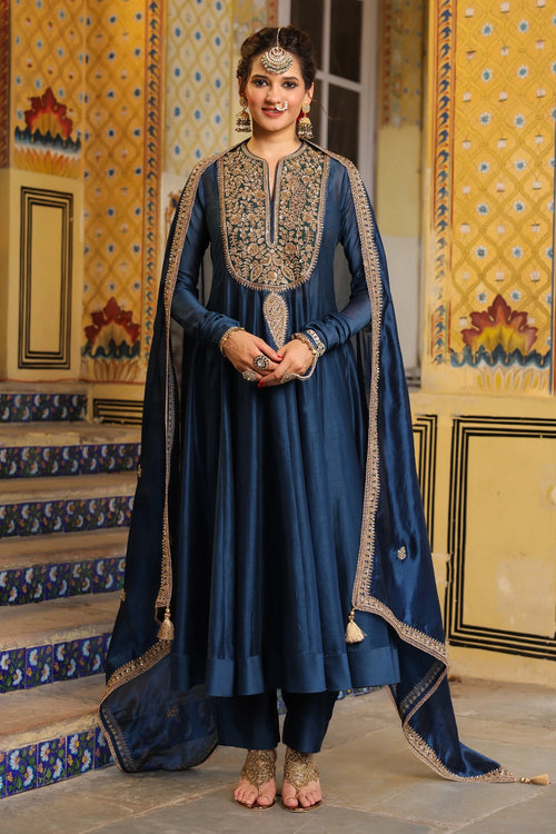 Ahista Blue Kalidaar Set