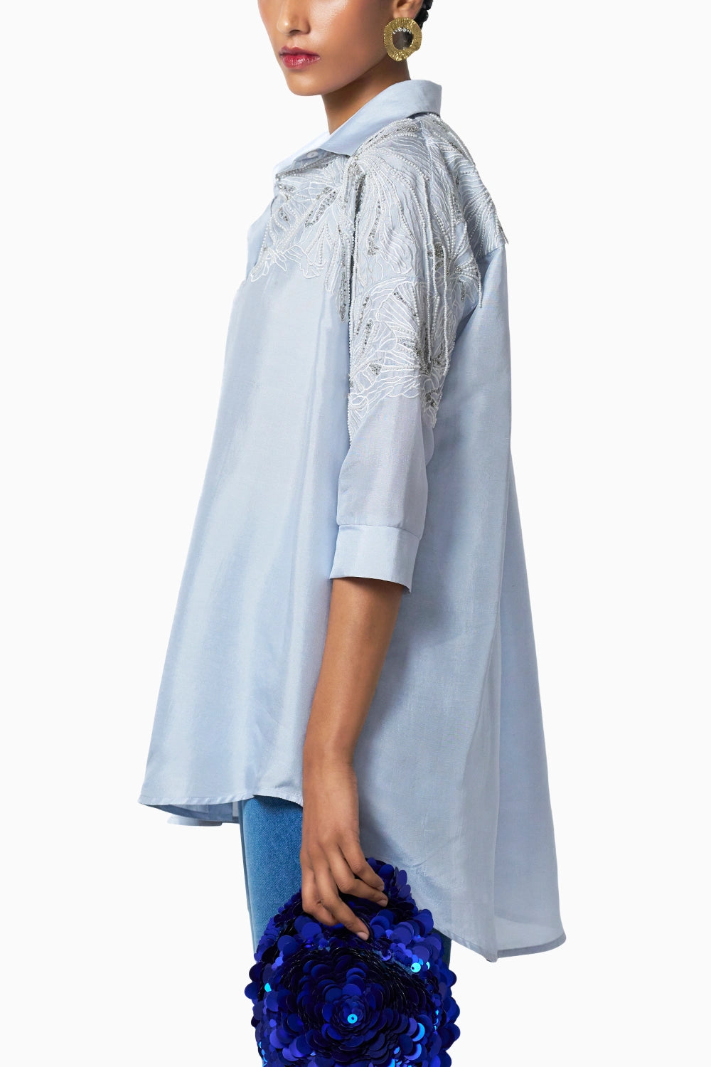 Ro White Shirt With Clutch Blue Pants