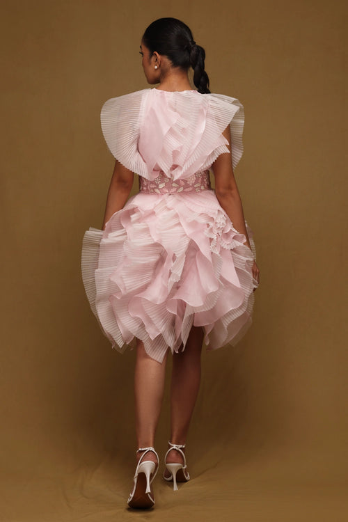 Two Textured Ruffle Dress with Belt
