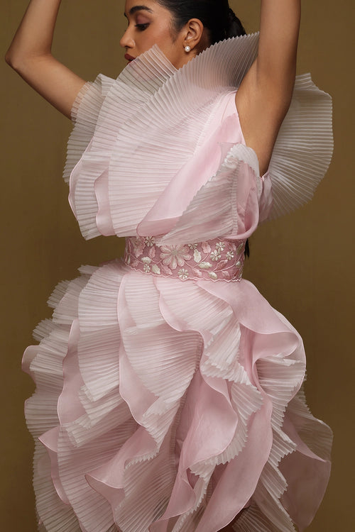Two Textured Ruffle Dress with Belt