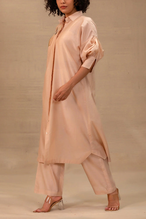 Tinka Peach Silk Long Kaftan Set