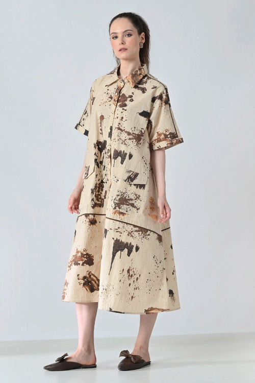 Earthscape Biege Printed Shirt Dress
