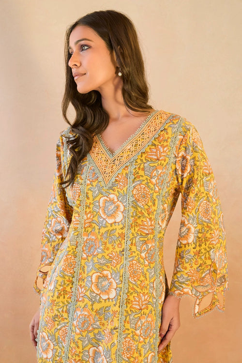 Sunflower Chintz Cutwork Cotton Kurta Set