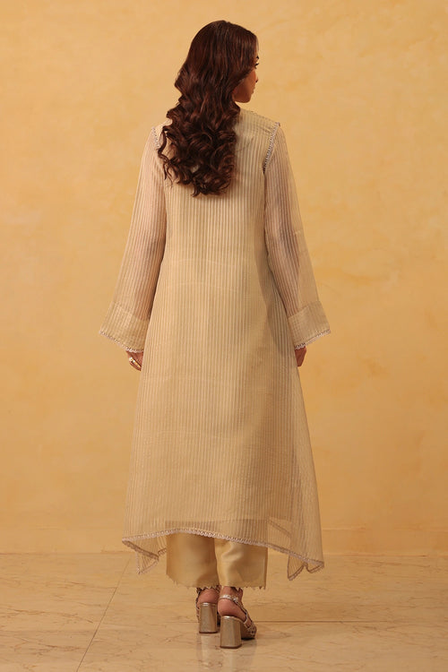 Vaayu Beige Applique Yoke Kurta Set