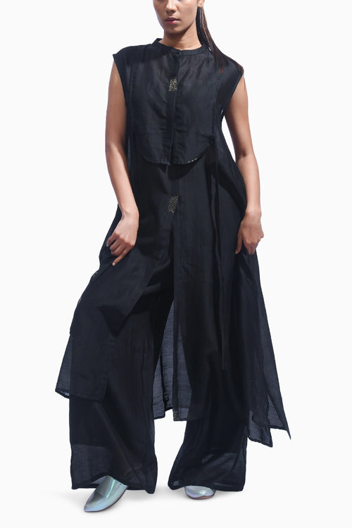 Noir Black Yoke Chanderi Co-ord Set