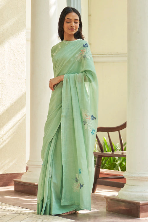 Mint Floral Threadwork Sare