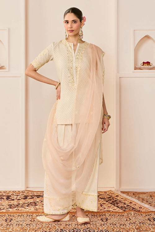 Anaisha Daisy Ivory Short Kurta with Farshi Salwar and Dupatta