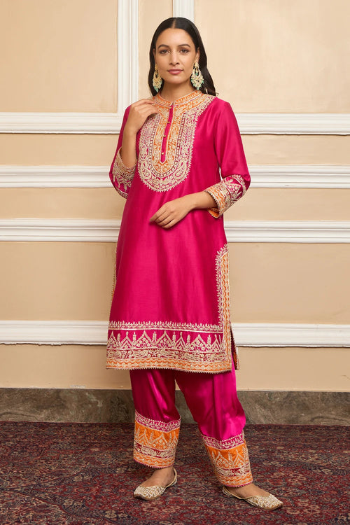 Afsaana Hotpink Straight Kurta with Salwar and Dupatta