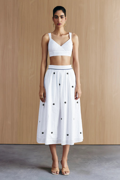 White Schiffli Coord Set