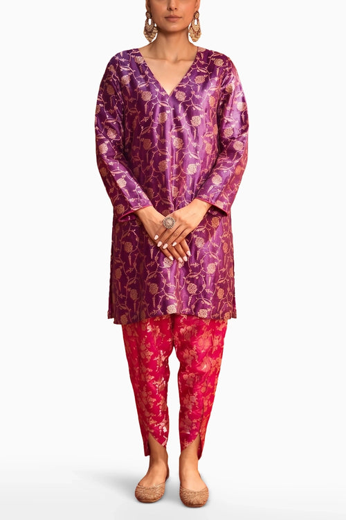 Purple Pink Banarasi Begum Tunic Set