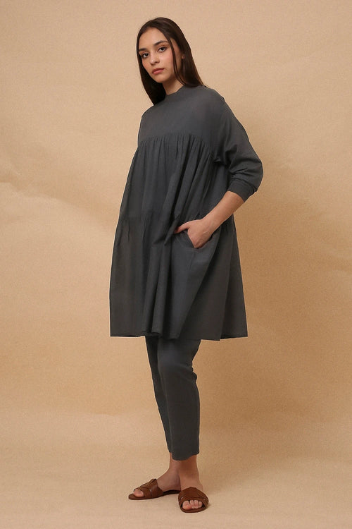 Ash Gray Mul Rib Vena Co-ord Set