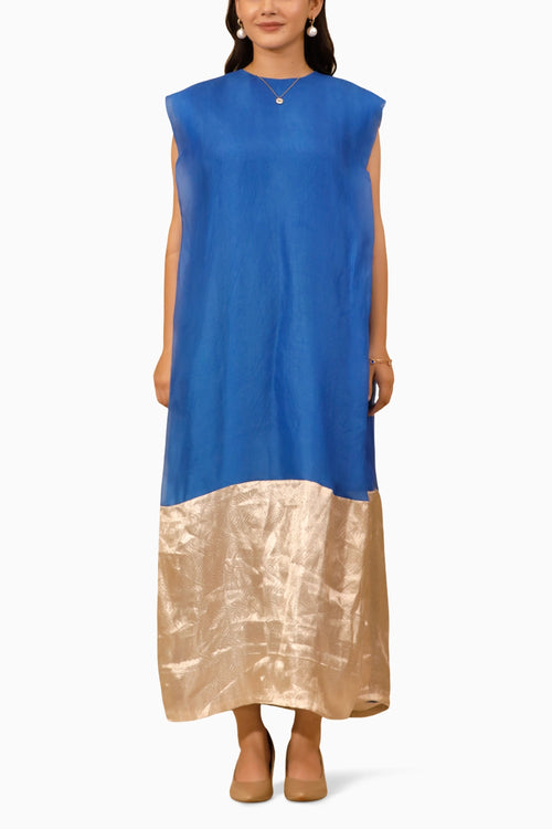 Chamak Blue Cuffed Shoulder Dress