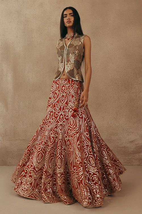 Gilet with Multi Shade Golden Embellishments