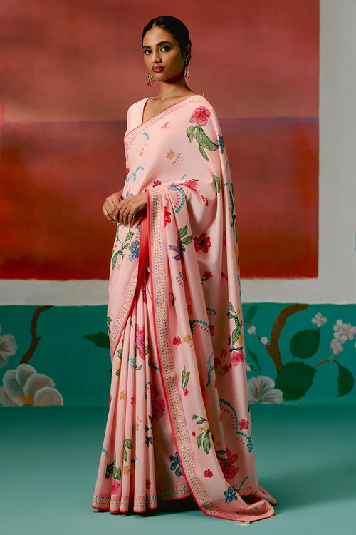 Dusty Pink Floral Saree