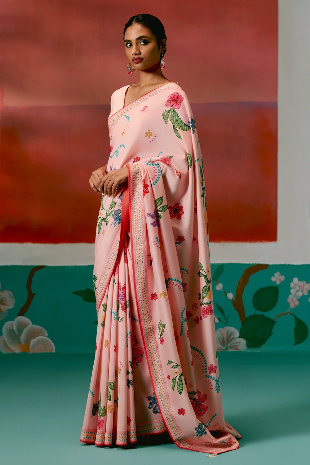 Dusty Pink Floral Saree