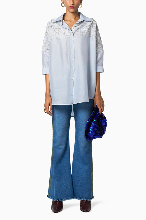 Ro White Shirt With Clutch Blue Pants