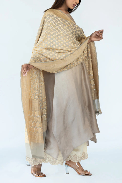 Dark Ivory Ombre Kurta With Dupatta