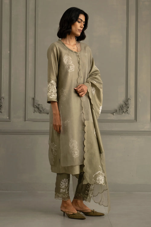 Sage Green Double Layer Print Tunic Set