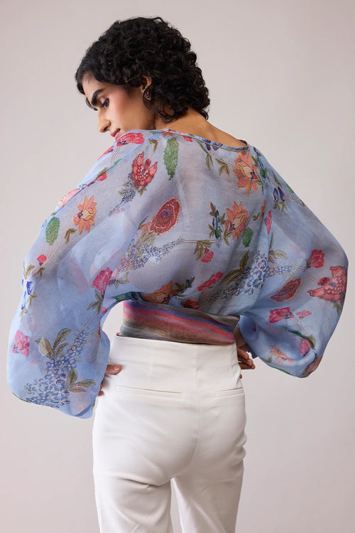 Maria Blue Print Organza Top